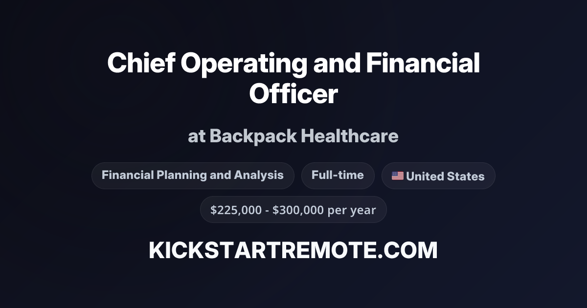 Chief Operating and Financial Officer at Backpack Healthcare | Remote ...