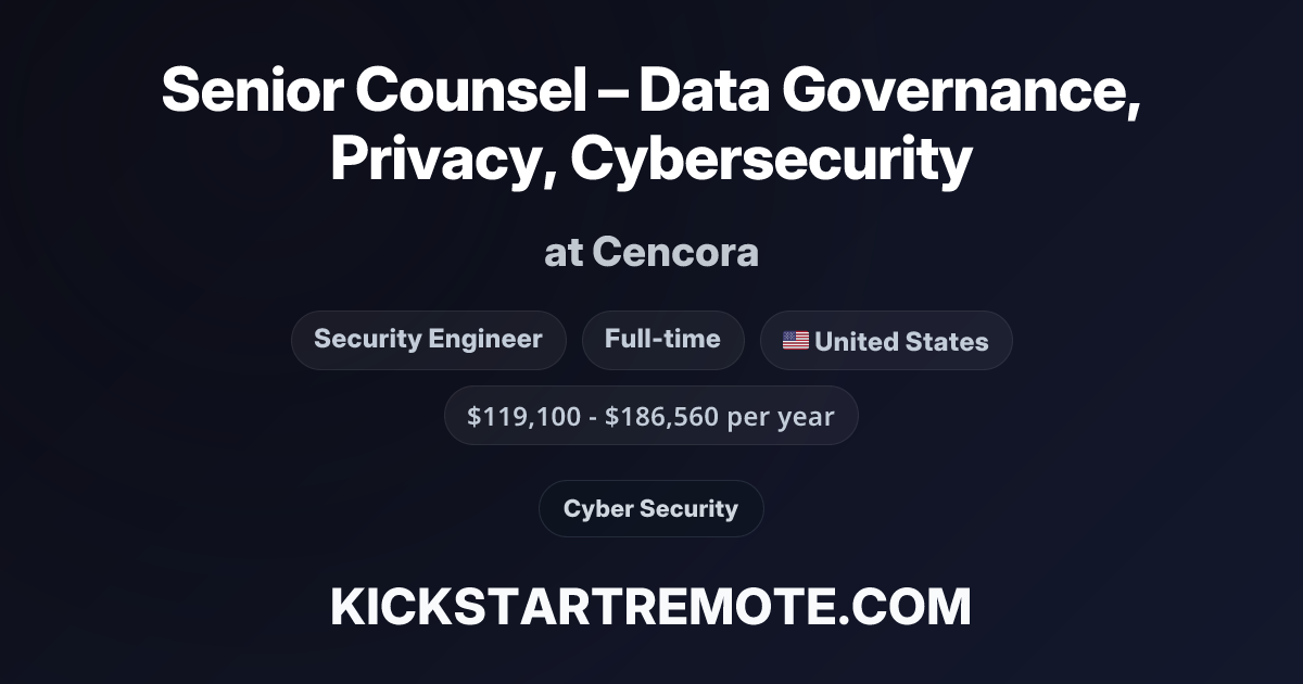 Secure Remote Senior Counsel – Data Governance, Privacy, Cybersecurity at Cencora ...