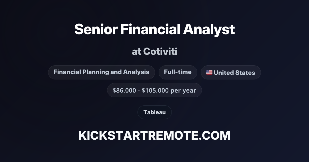 Senior Financial Analyst at Cotiviti | Remote Job | Kickstart Remote