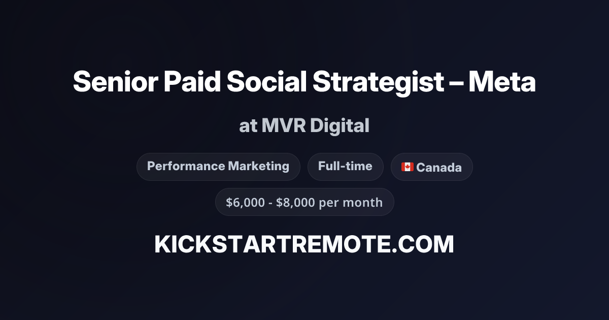 Mvr Position Senior Paid Social Strategist – Meta at MVR Digital | Remote Job ...