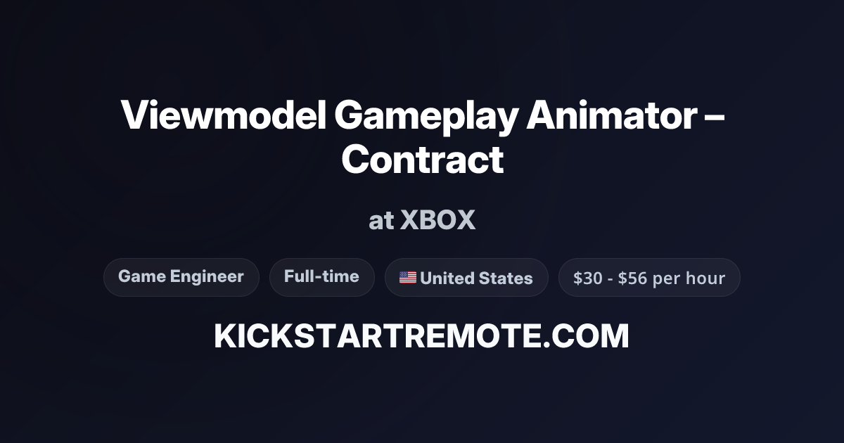 Viewmodel Gameplay Animator – Contract at XBOX | Remote Job | Kickstart ...